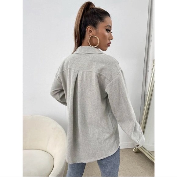 Flap Pocket Drop Shoulder Overcoat Grey Size M - Picture 5 of 6